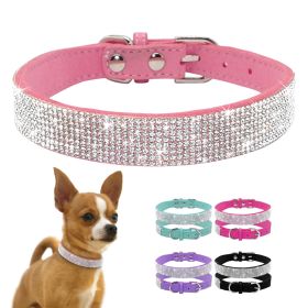 Dog Collar Crystal Glitter Rhinestone Pet Collars Zinc Alloy Buckle Collar For Small Medium Dogs Cats Chihuahua Pug Dog Collar (Color: light blue, size: L)