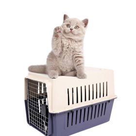 Portable Pet Box Cat & Dog Carrier Cage with Chrome Door (Type: Medium, Color: Dark Blue)